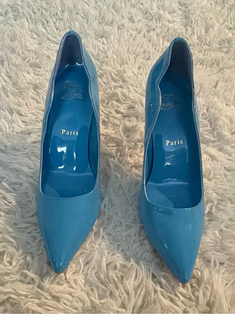 Christian Louboutin Glossy Turquoise Patent Pointed-Toe Pumps